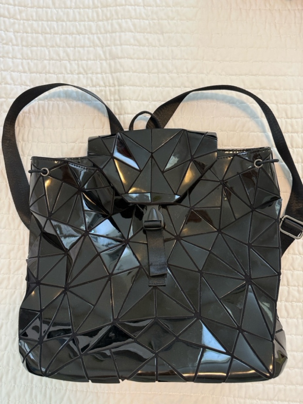 Black Geometric Patent Backpack - Sleek Women's Daypack Emilio Pepe